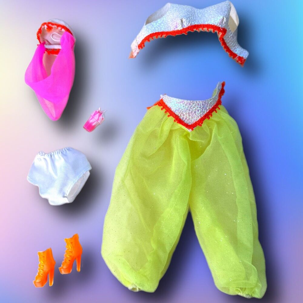 Vintage 80s 90s Barbie Doll Superstar Costume Ball Genie Neon Drink